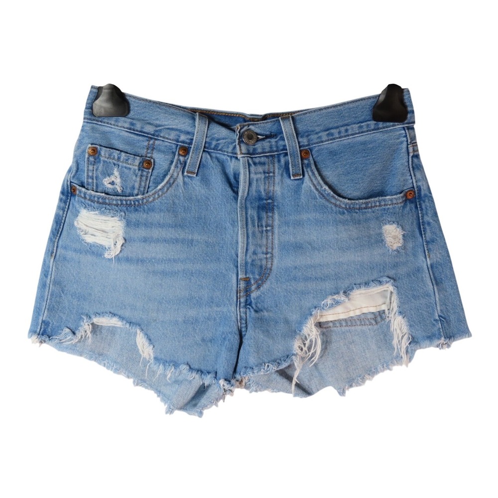 LEVI'S JEANS Daisy Duke CUT OFF DENIM SHORTS 501 Button-Fly DESTROYED STYLE W-25